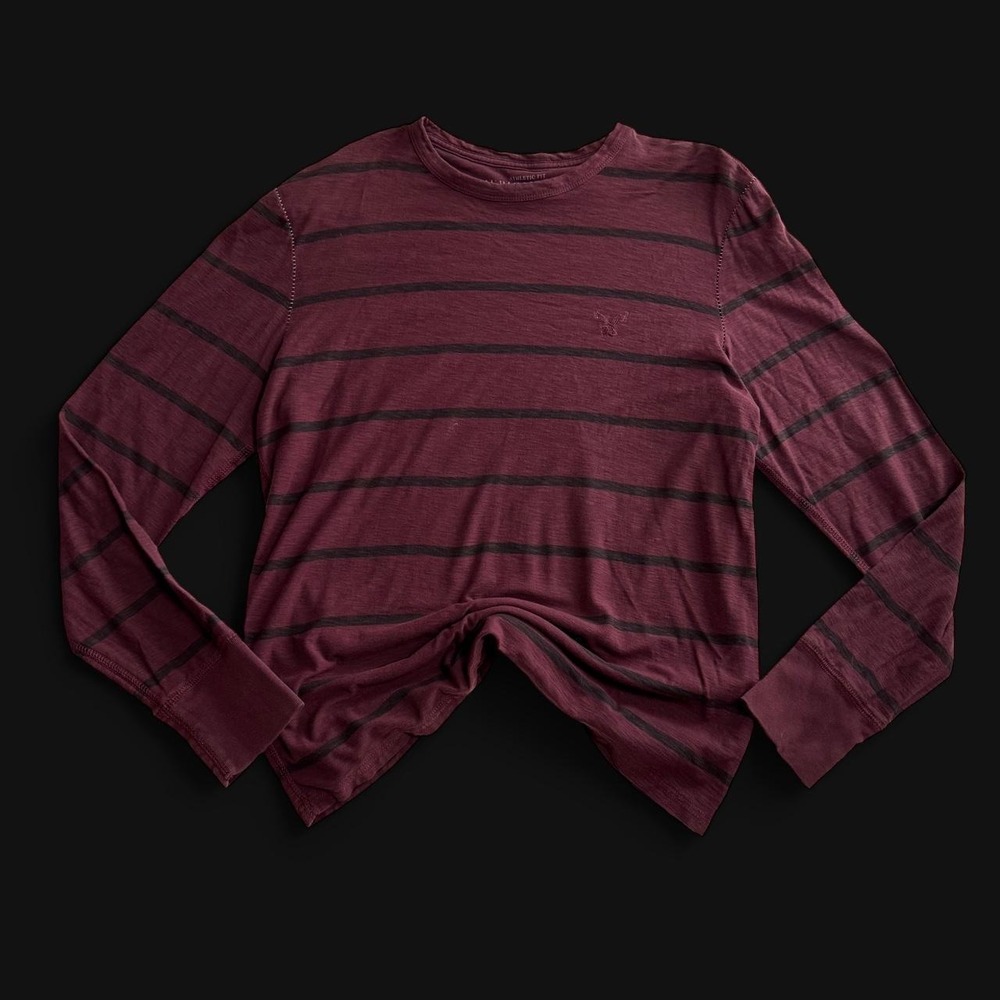 American Eagle Outfitters Mens Athletic Fit Striped Long Sleeve Slub Shirt M